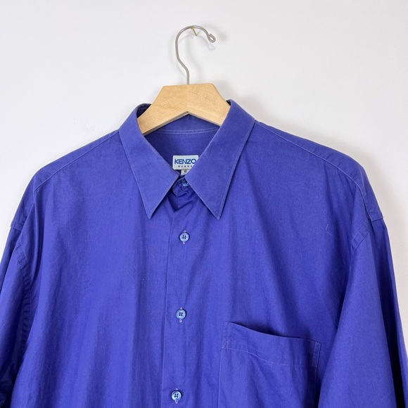 Kenzo Homme Vintage Y2K Purple Cotton Embroidered Logo Classic Shirt UK L - Picture 2 of 14